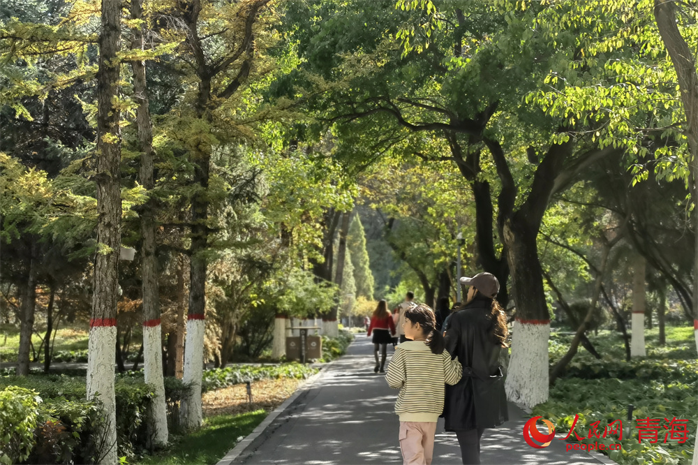 市民行走在西寧市人民公園內(nèi)。人民網(wǎng) 馬可欣攝
