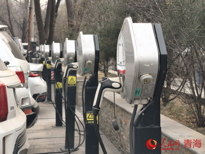 西寧市區(qū)內隨處可見的新能源汽車充電站。人民網(wǎng) 馬可欣攝